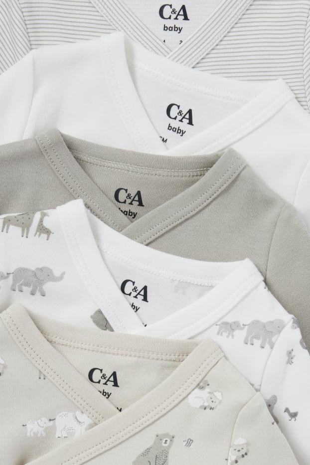 Bébés garçons - Lot de 5 - animaux - bodys croisés pour bébé - gris clair