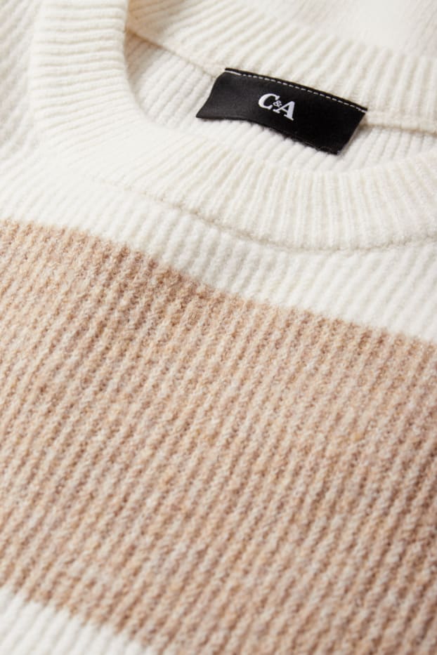 Hommes - Pull - finition côtelée - à rayures - blanc / beige
