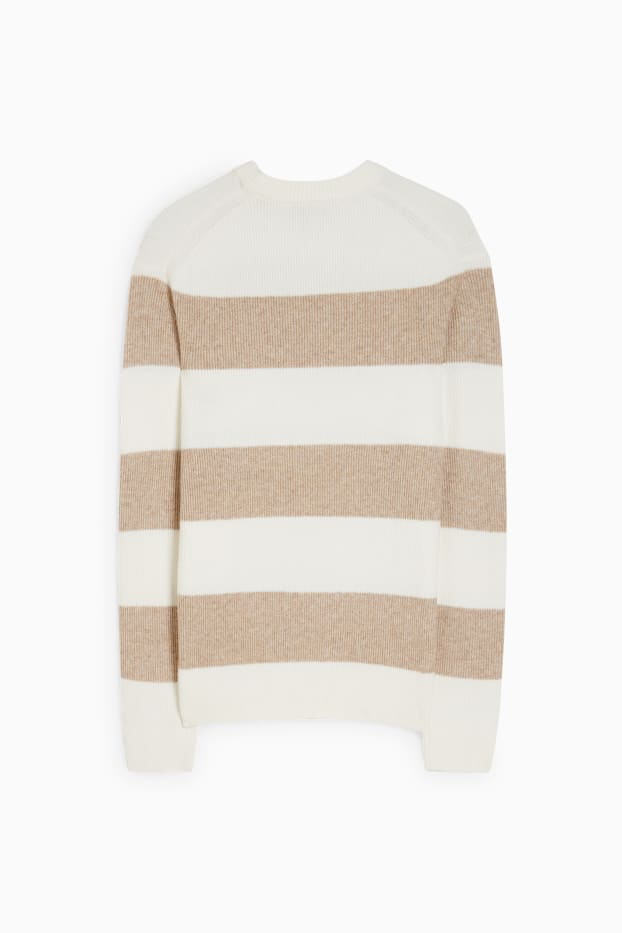 Hommes - Pull - finition côtelée - à rayures - blanc / beige