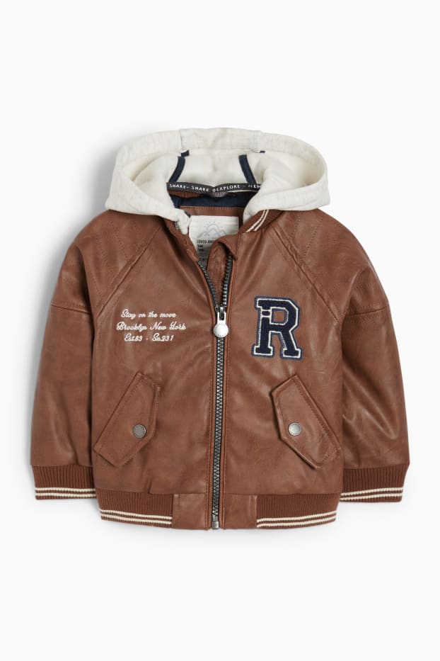 Baby Boys - Baby varsity jacket with hood - faux leather - brown