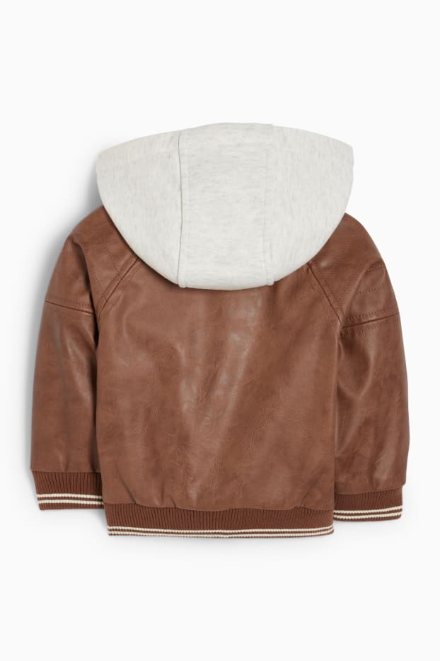 Baby Boys - Baby varsity jacket with hood - faux leather - brown
