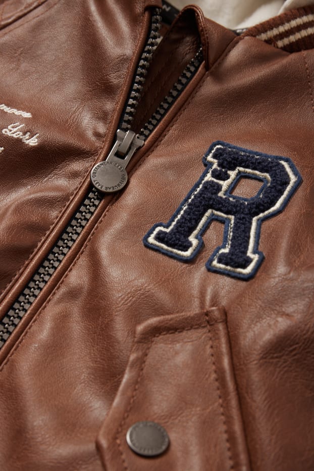 Baby Boys - Baby varsity jacket with hood - faux leather - brown