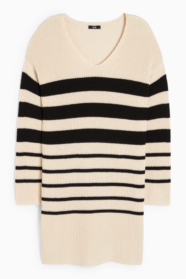 Femmes - Robe en maille avec encolure en V - à rayures - beige clair