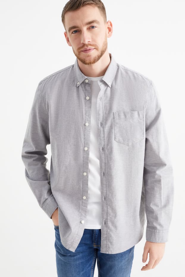 Hommes - Chemise oxford - regular fit - col button-down - gris