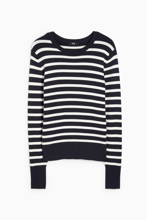 Kobiety - Sweter z linii basic - w paski - ciemnoniebieski