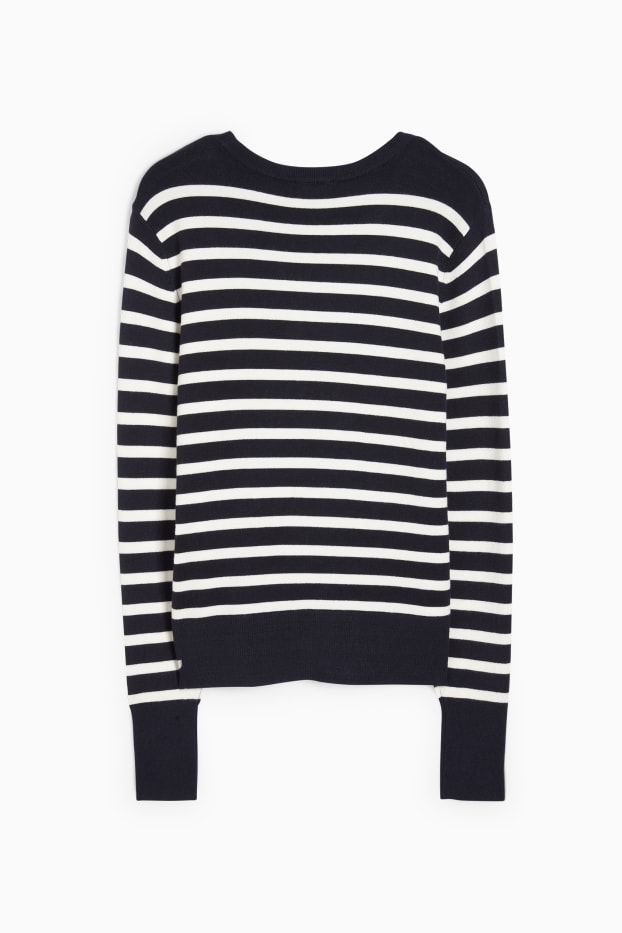 Kobiety - Sweter z linii basic - w paski - ciemnoniebieski