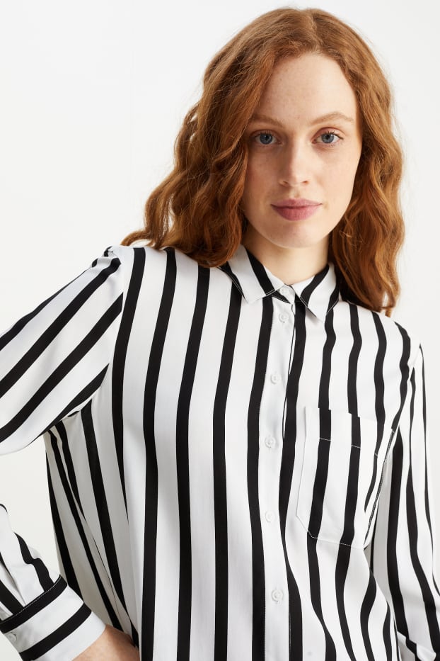 Mujer - Blusa - de rayas - negro / blanco