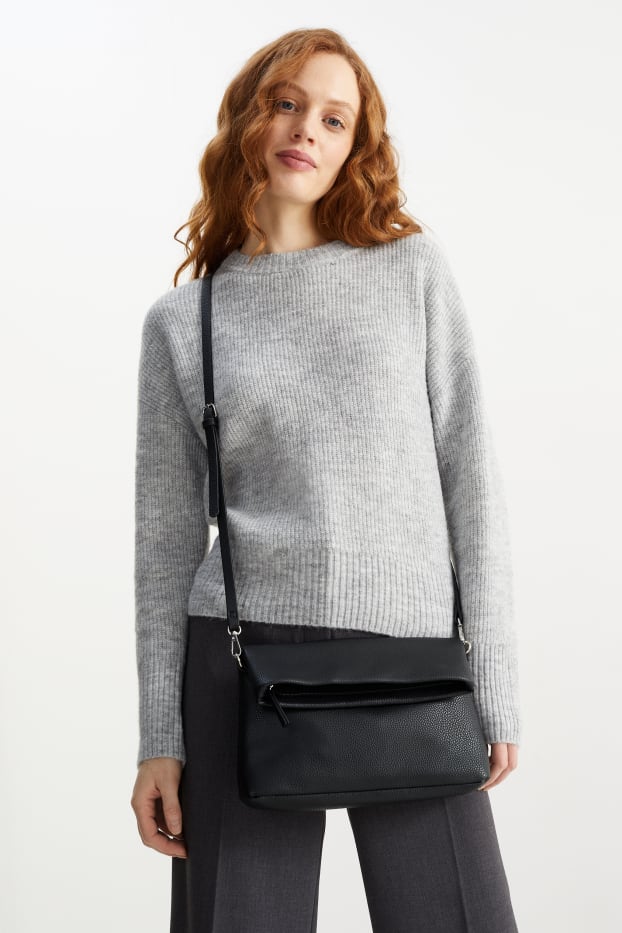 Donna - Clutch con spallaccio staccabile - similpelle - nero