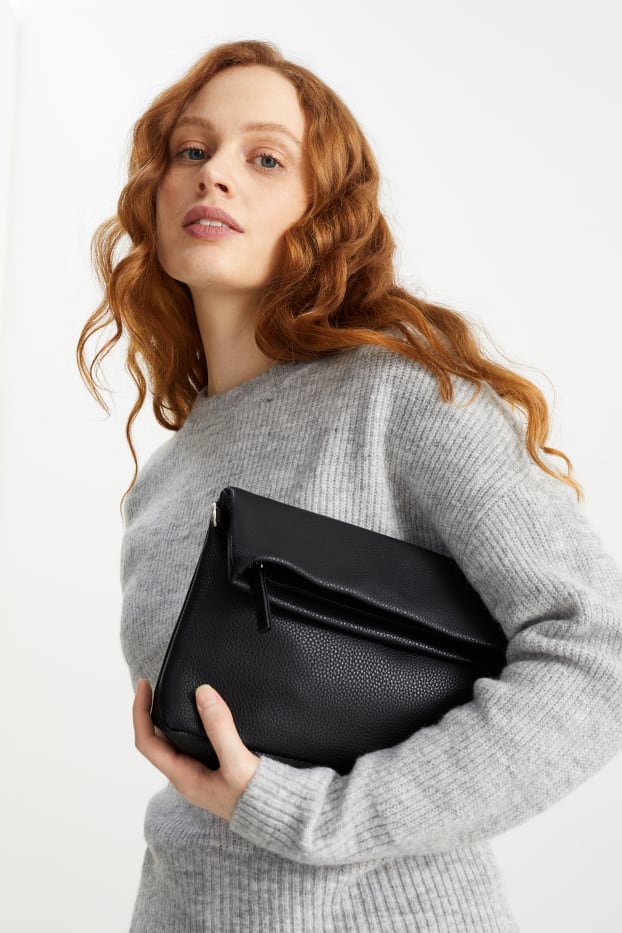 Donna - Clutch con spallaccio staccabile - similpelle - nero