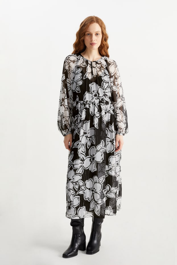 Women - Chiffon dress - floral - black