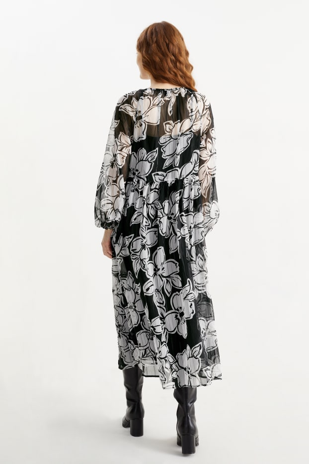 Women - Chiffon dress - floral - black