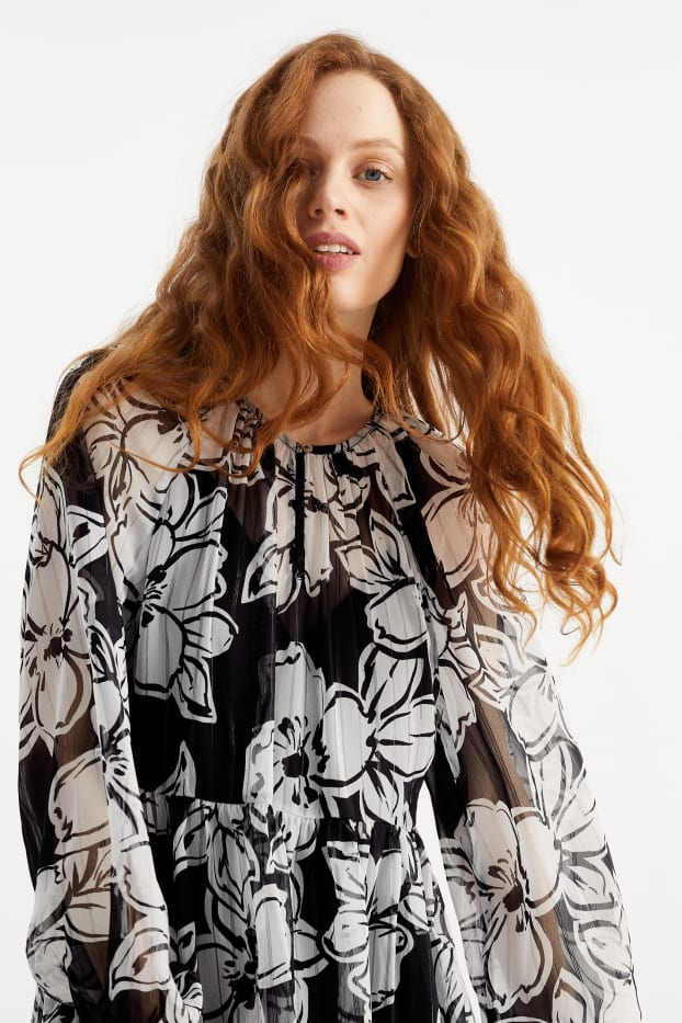 Women - Chiffon dress - floral - black
