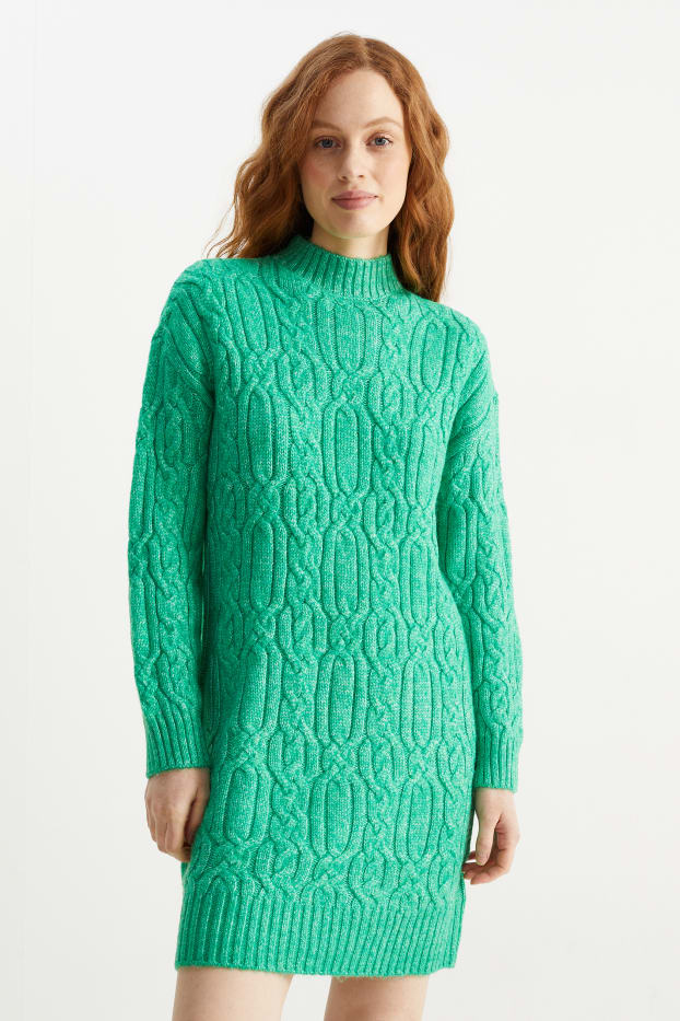 Women - Knitted dress - cable knit pattern - green