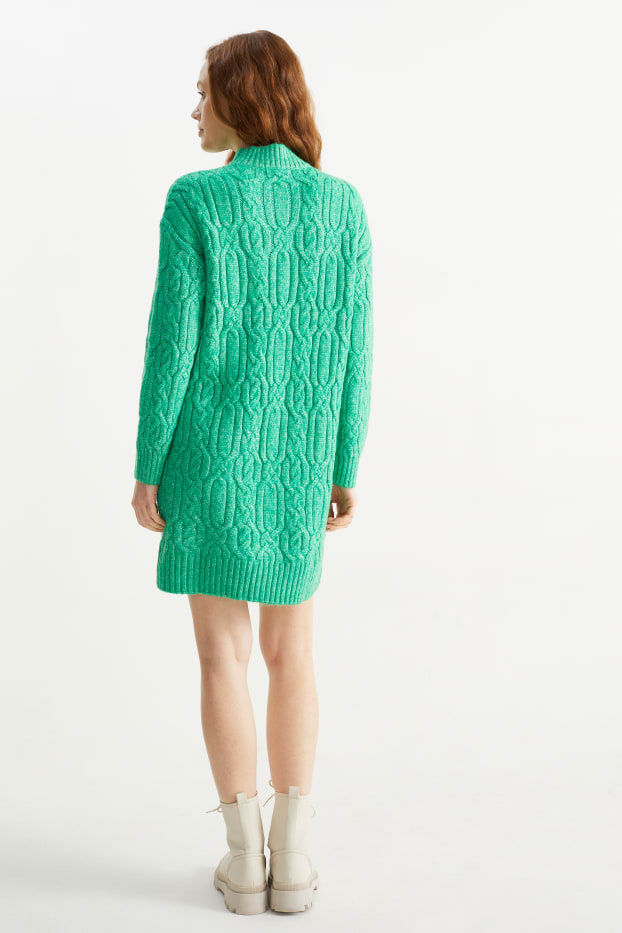 Women - Knitted dress - cable knit pattern - green