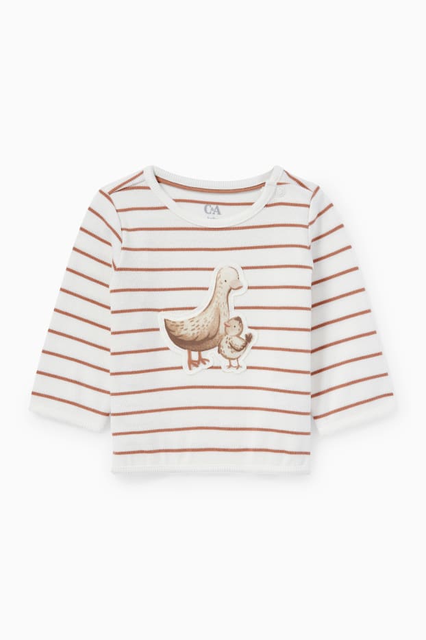 Baby: jongens - Eendjes - babysweatshirt - gestreept - crème wit