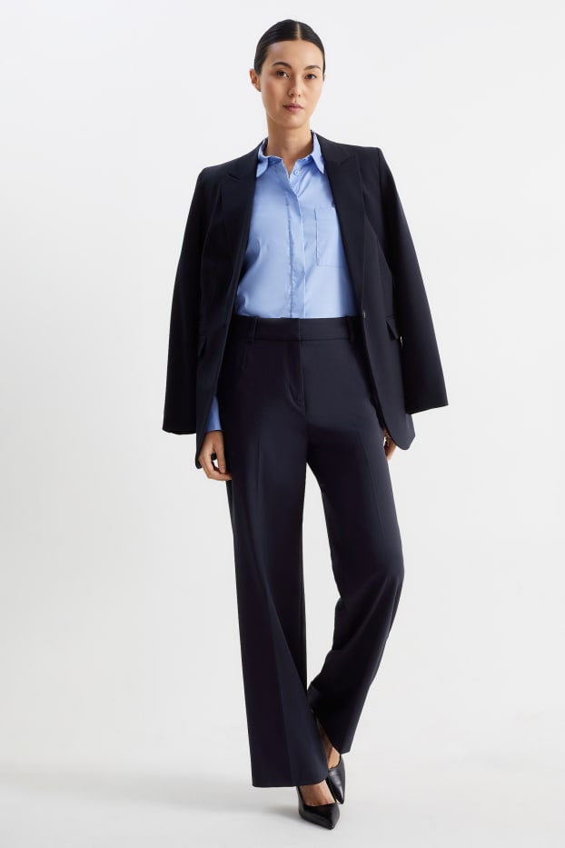 Dámské - Business kalhoty - high waist - wide leg - Mix & Match - tmavomodrá
