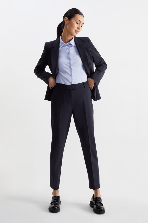 Dona - Pantalons formals - mid waist - slim fit - Mix & Match - blau fosc