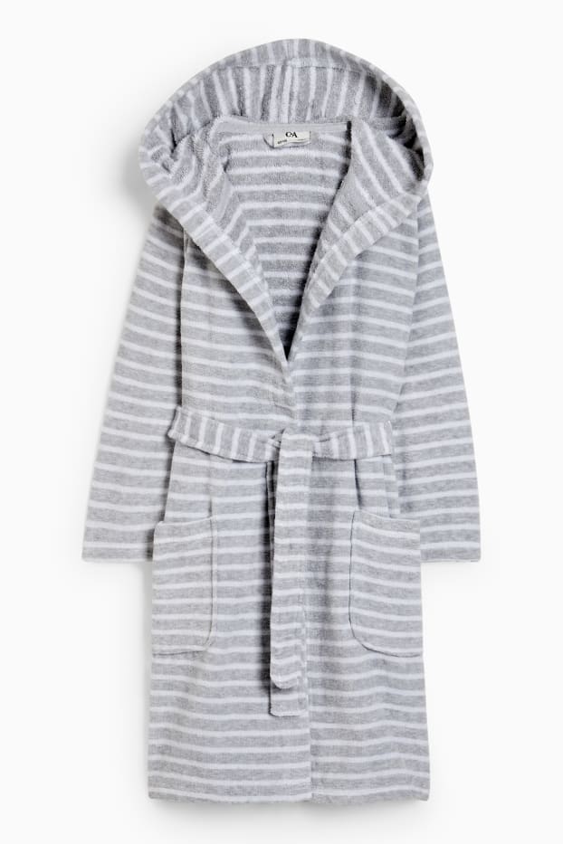 Children Girls - Bathrobe with hood - striped - gray