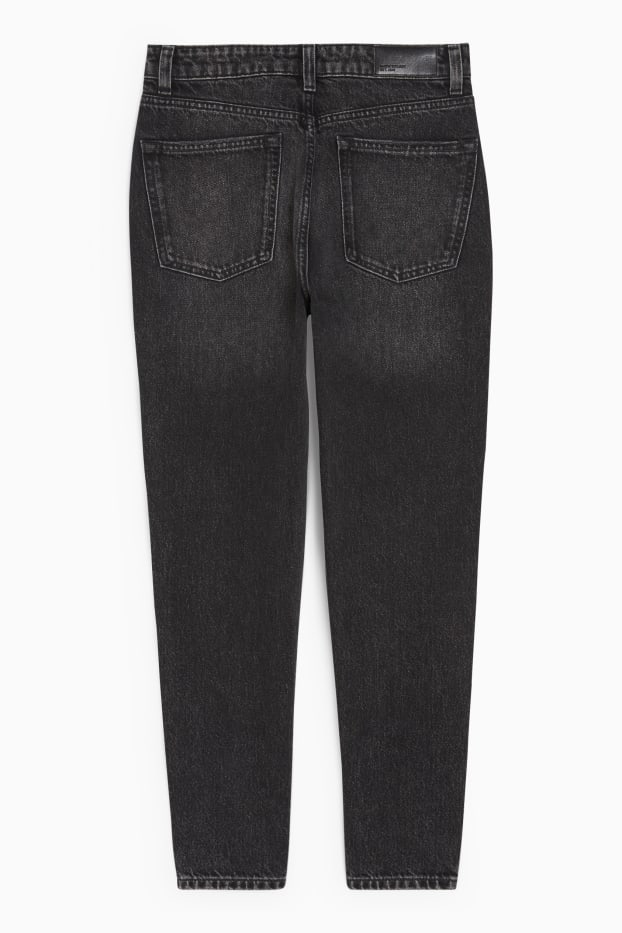 Femei - Mom jeans cu ștrasuri - talie înaltă - denim-gri închis