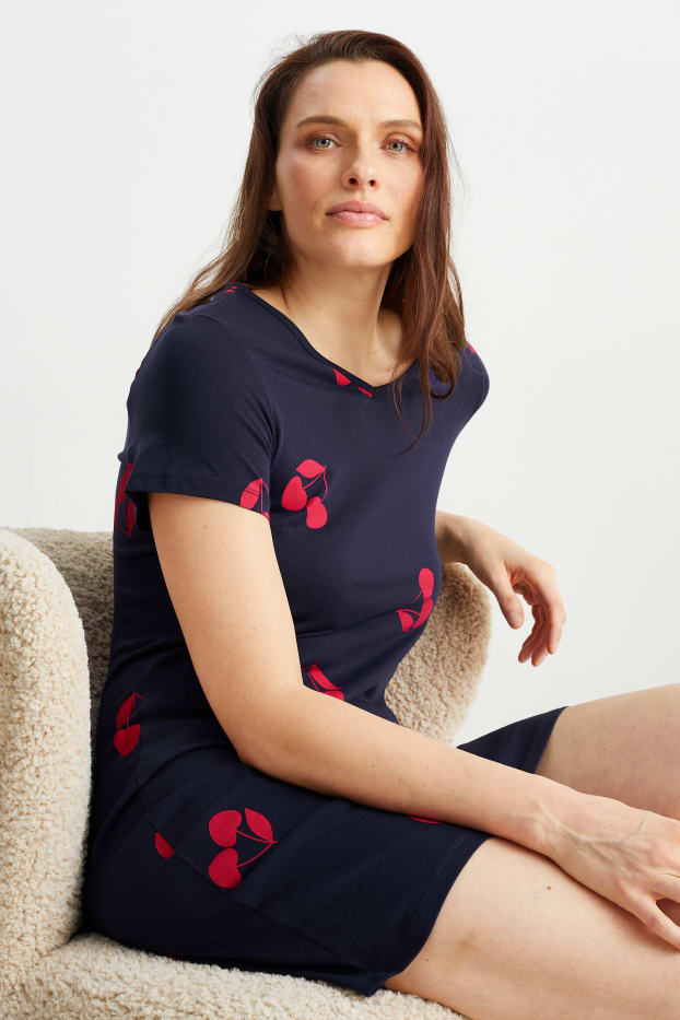 Damen - Nachthemd - gemustert - dunkelblau