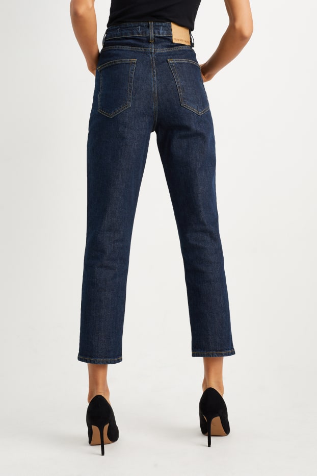 Damen - Crop Straight Jeans - High Waist - jeansblau