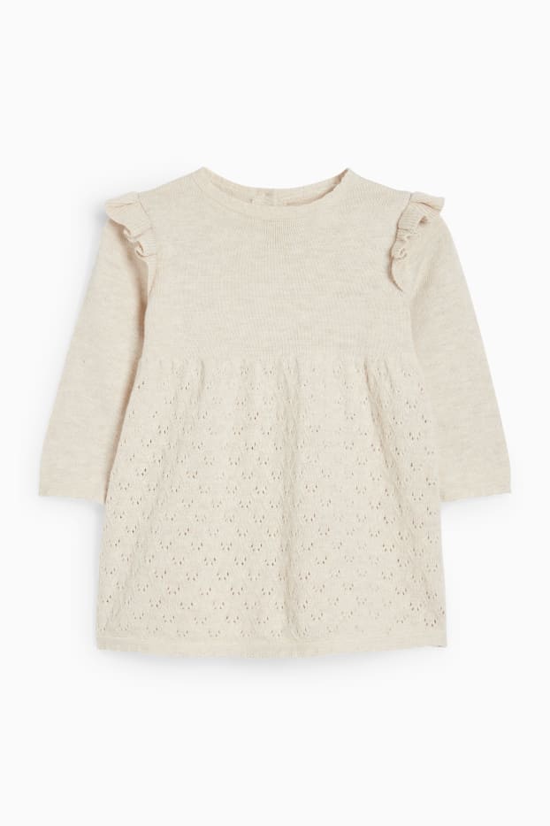 Bebeluși - fete - Rochie din tricot pentru bebeluși - bej deschis