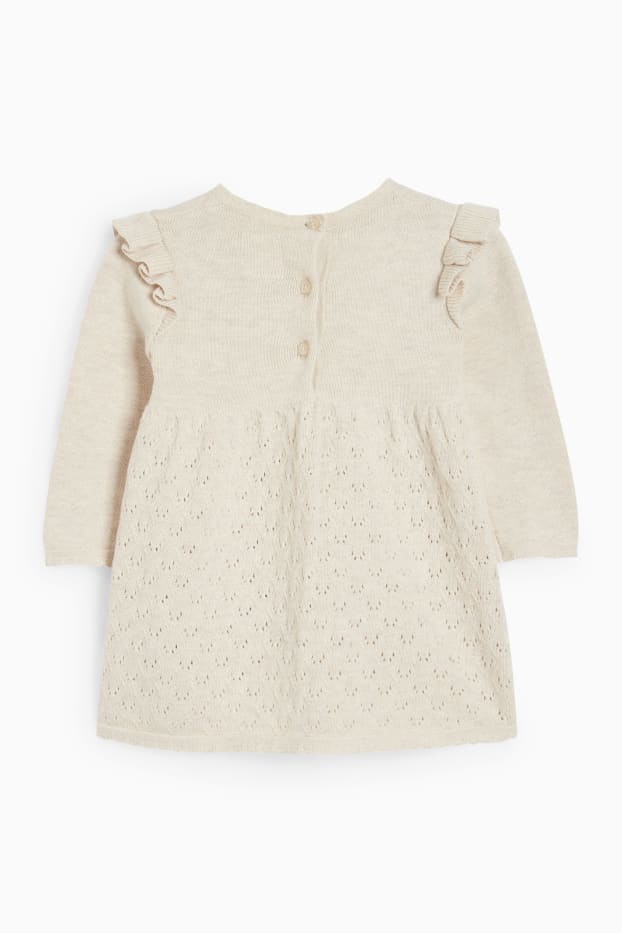 Bebeluși - fete - Rochie din tricot pentru bebeluși - bej deschis