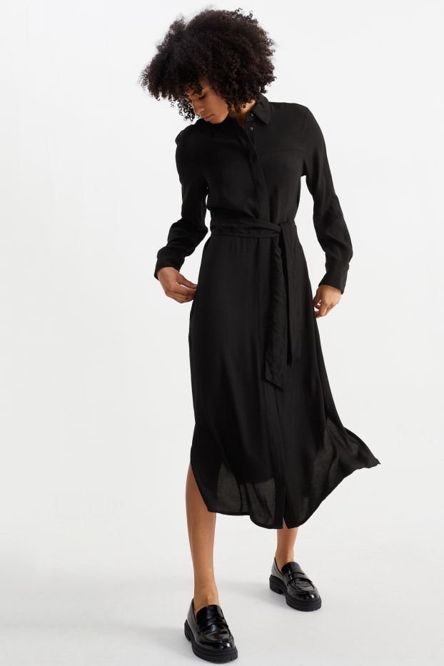 Damen - Blusenkleid - schwarz