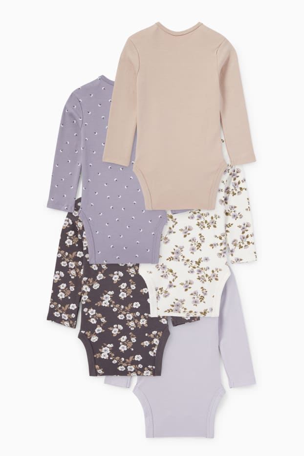 Bébés filles - Lot de 5 - petites fleurs - bodys bébé - gris foncé