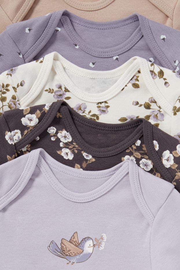 Bébés filles - Lot de 5 - petites fleurs - bodys bébé - gris foncé
