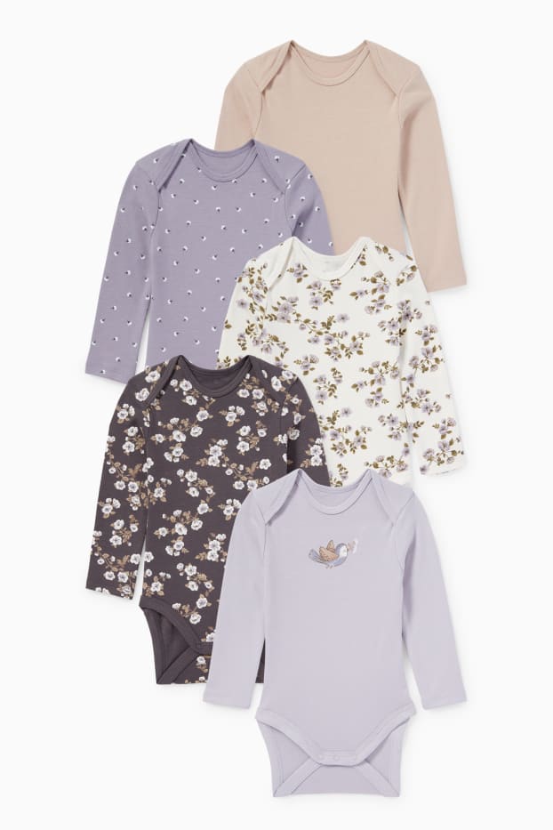 Bébés filles - Lot de 5 - petites fleurs - bodys bébé - gris foncé