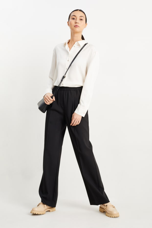 Femei - Pantaloni de stofă - talie înaltă - straight fit - negru