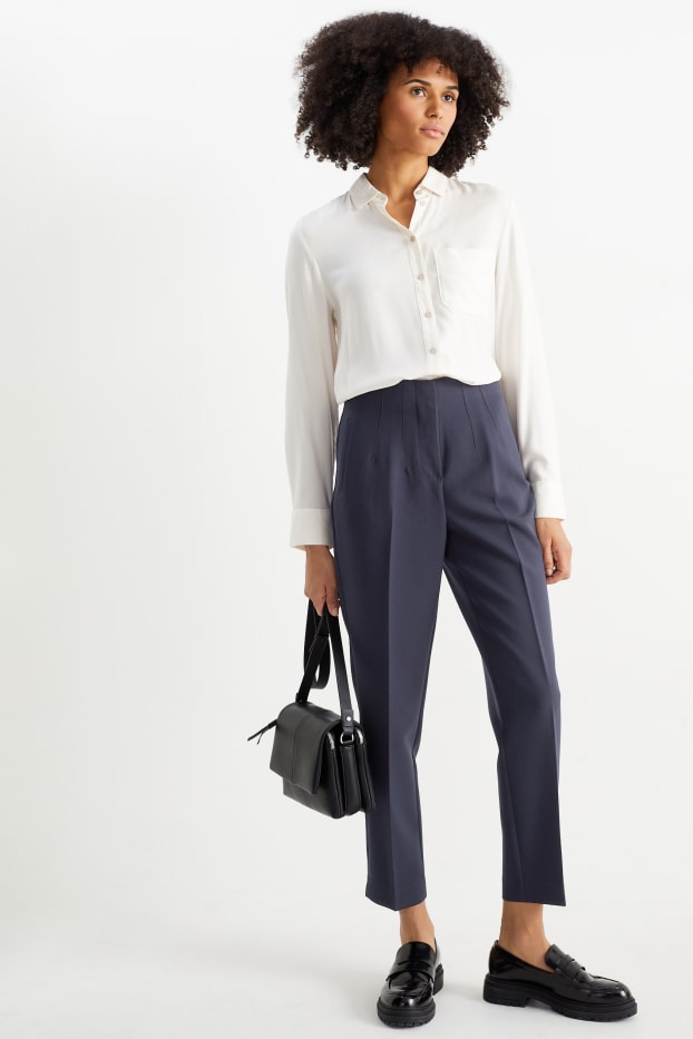 Women - Cloth trousers - high waist - tapered fit - dark blue
