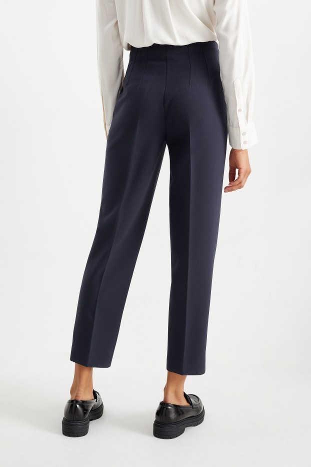 Women - Cloth trousers - high waist - tapered fit - dark blue