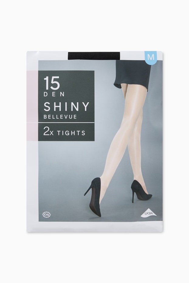 Femmes - Lot de 2 - collants fins - LYCRA® - 15 DEN - noir