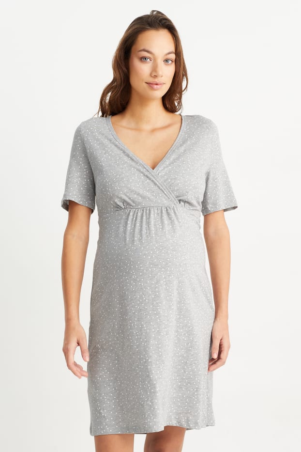 Femmes - Chemise de nuit d’allaitement - à pois - gris clair chiné