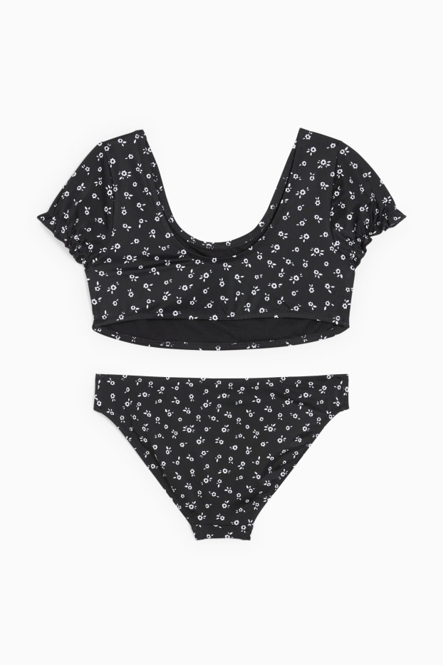 Kinder Mädchen - Bikini - LYCRA® XTRA LIFE™ - 2 teilig - geblümt - schwarz / weiss