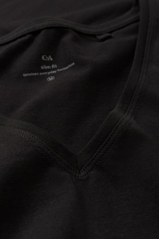 Dames - Set van 3 - basic T-shirt met V-hals - zwart