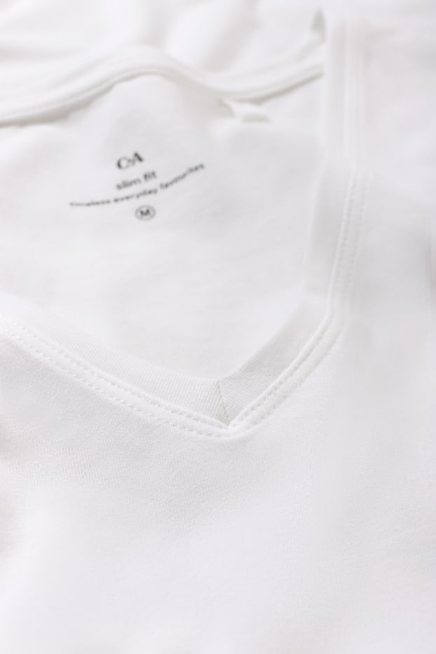 Dames - Set van 3 - basic T-shirt met V-hals - wit