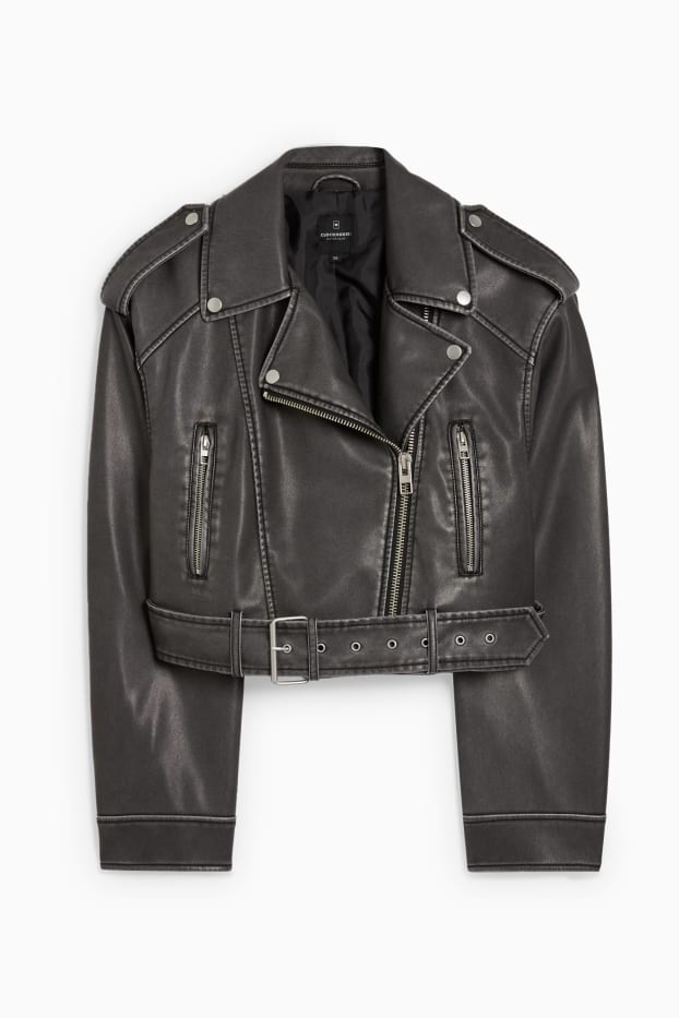 Dames - CLOCKHOUSE - kort bikerjack - imitatieleer - zwart