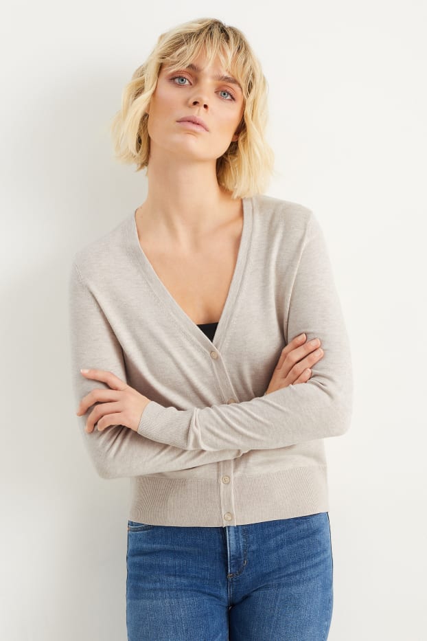Damen - Basic-Strickjacke - hellbeige