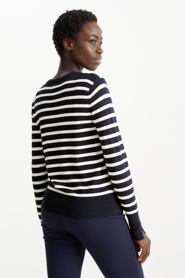 Kobiety - Sweter z linii basic - w paski - ciemnoniebieski