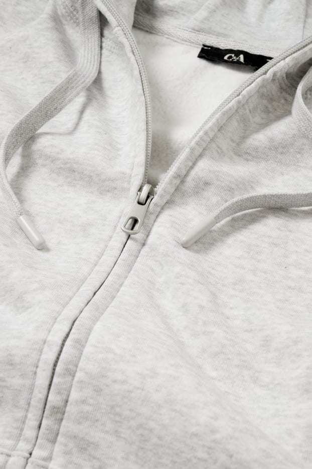 Femmes - Sweat zippé basique à capuche - gris clair chiné