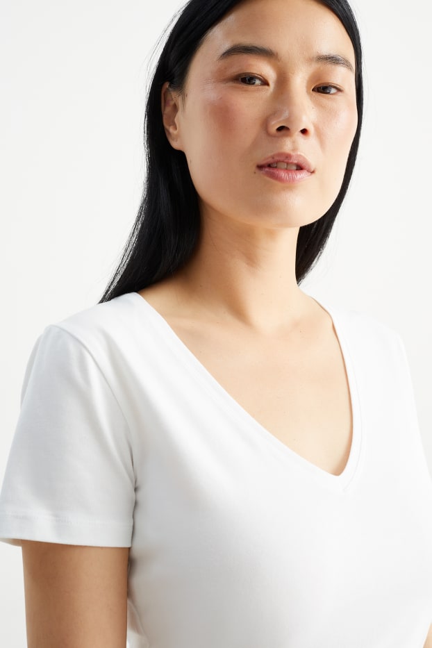 Dames - Set van 3 - basic T-shirt met V-hals - wit