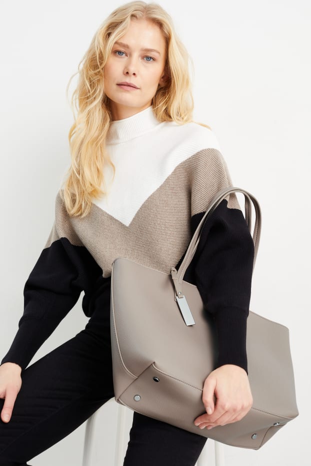 Dámské - Kabelka shopper - imitace kůže - světle béžová