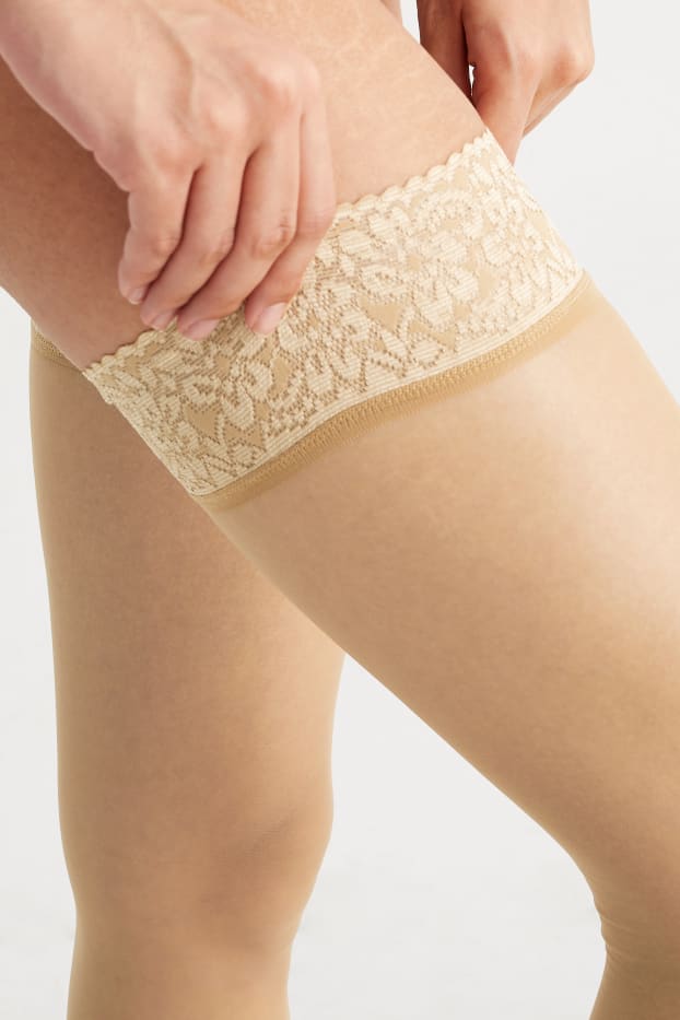 Damen - Halterlose Strümpfe - 15 DEN - bronze