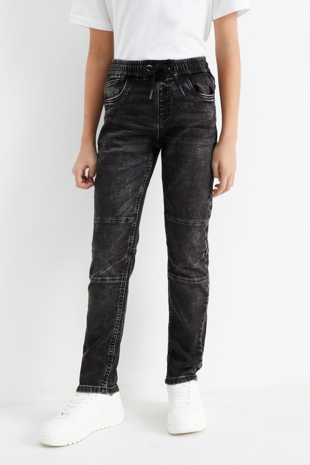 Děti - chlapci - Slim jeans - jog denim - tmavošedá