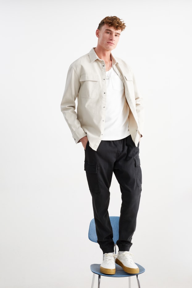 Men - Cargo trousers - tapered fit - black