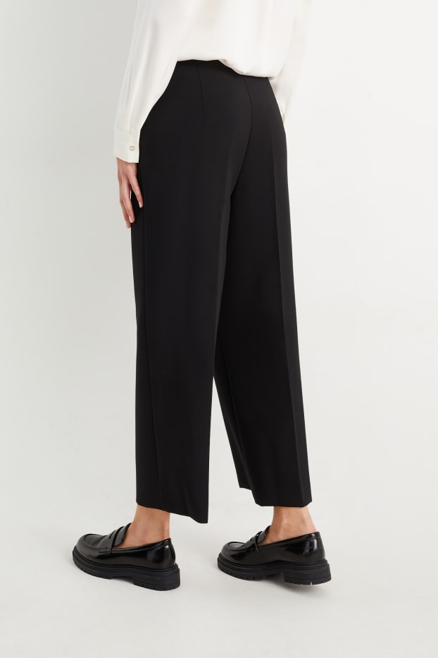 Femei - Pantaloni de stofă - talie înaltă - wide leg - negru