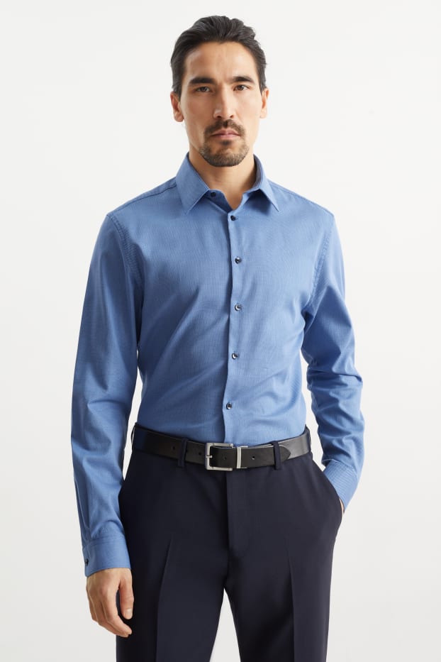 Hommes - Chemise de bureau - coupe slim - col kent - facile à repasser - à motif - bleu